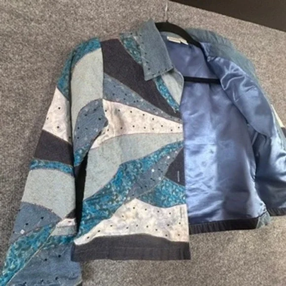 Patchwork Denim 100% Cotton Jacket Sz M Art to Wear Shabby Chic Hippie Bohemian - Picture 4 of 16